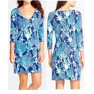 Lilly Pulitzer Clarke V Neck French Terry Mini Dress in Good Reef S